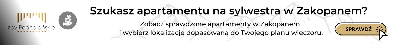 Baner promujący apartamenty w Zakopanem na sylwestra 2025