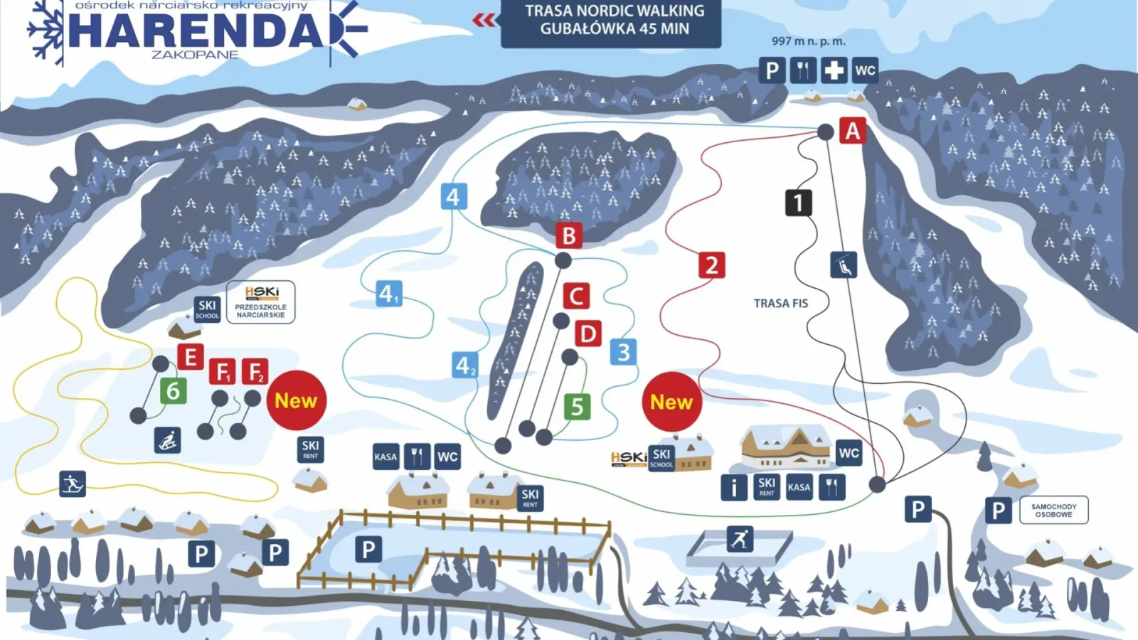Harenda Zakopane – mapa tras narciarskich, wyciągi i infrastruktura stacji