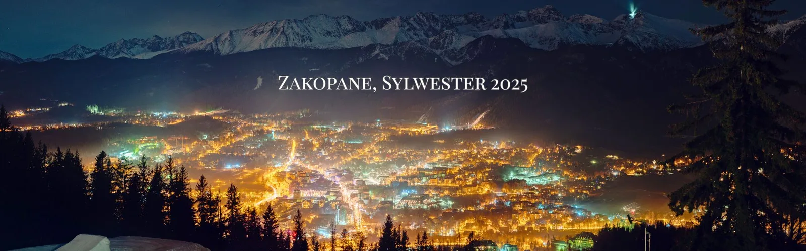 Nocna panorama Zakopanego zimą z widokiem na Tatry, sylwester 2025
