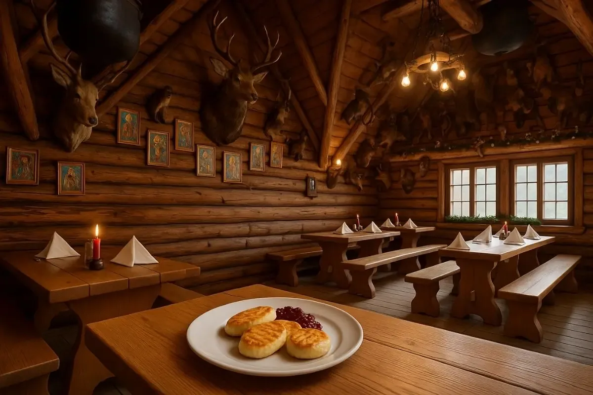 Oscypek z żurawiną podany w góralskiej karczmie – regionalna gastronomia Zakopanego idealna na zimowe wieczory.