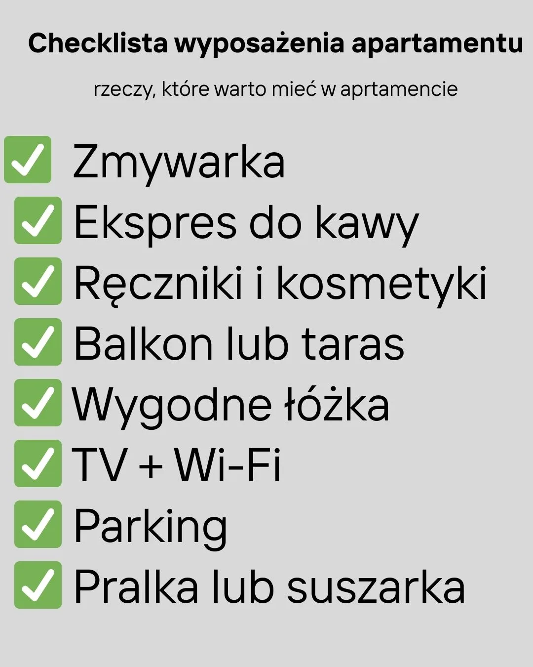 Lista rzeczy do sprawdzenia w wyposażeniu apartamentu w Zakopanem